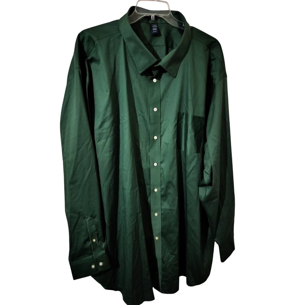 M1282)Devon & Jones Men Forest Green Button Up Long Sleeve Business Shirt 6XL